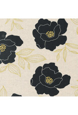 Moda Linen Mochi Gilded, Bold Blossoms in Paper with Gold Metallic, Fabric Half-Yards