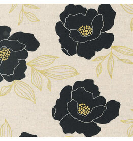 Moda Linen Mochi Gilded, Bold Blossoms in Paper with Gold Metallic, Fabric Half-Yards