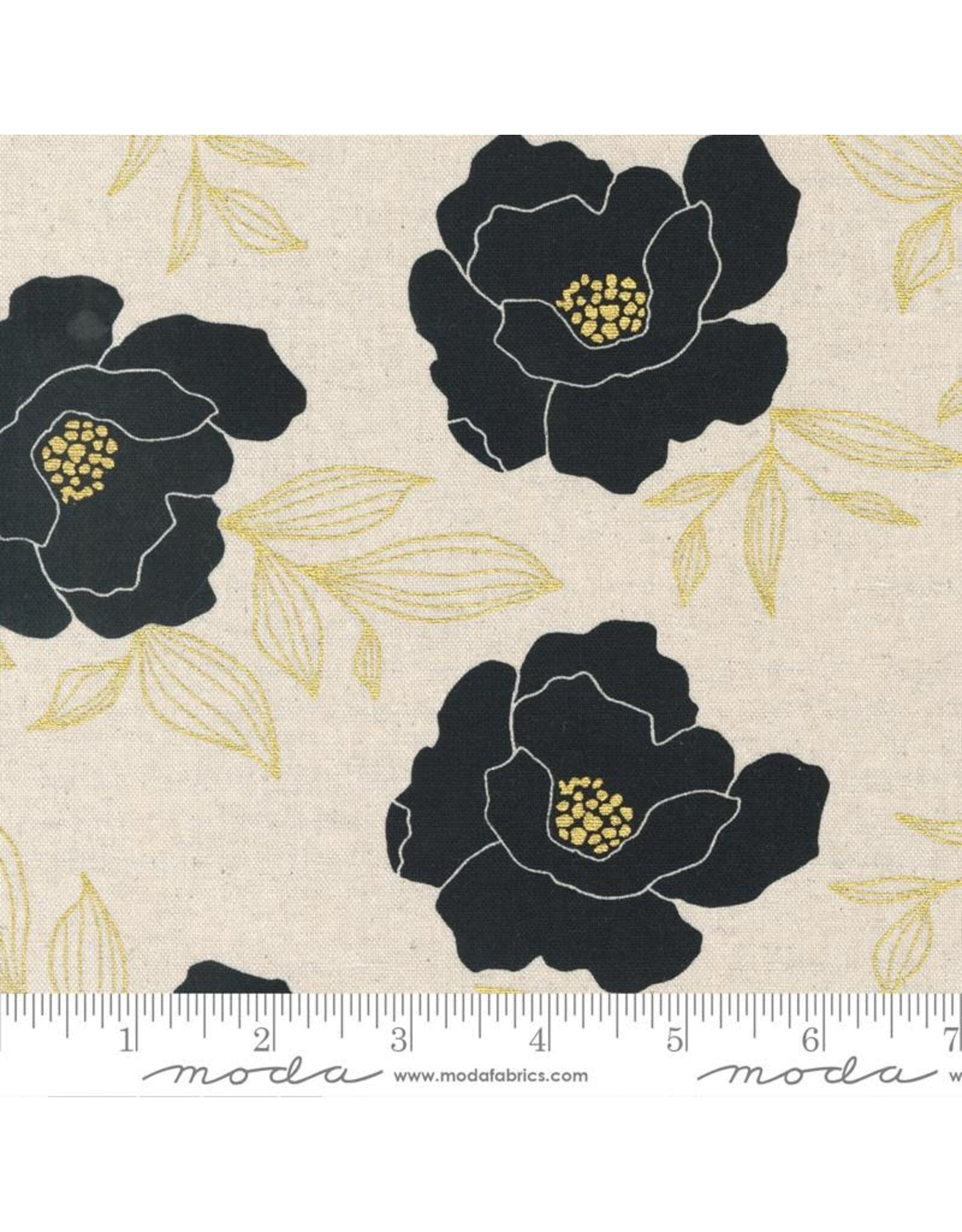 Moda Linen Mochi Gilded, Bold Blossoms in Paper with Gold Metallic, Fabric Half-Yards