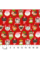 Alexander Henry Fabrics Christmas Time, Kitty Christmas in Red, Fabric Half-Yards