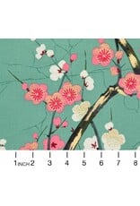 Alexander Henry Fabrics Indochine, Golden Garden in Teal, Fabric Half-Yards