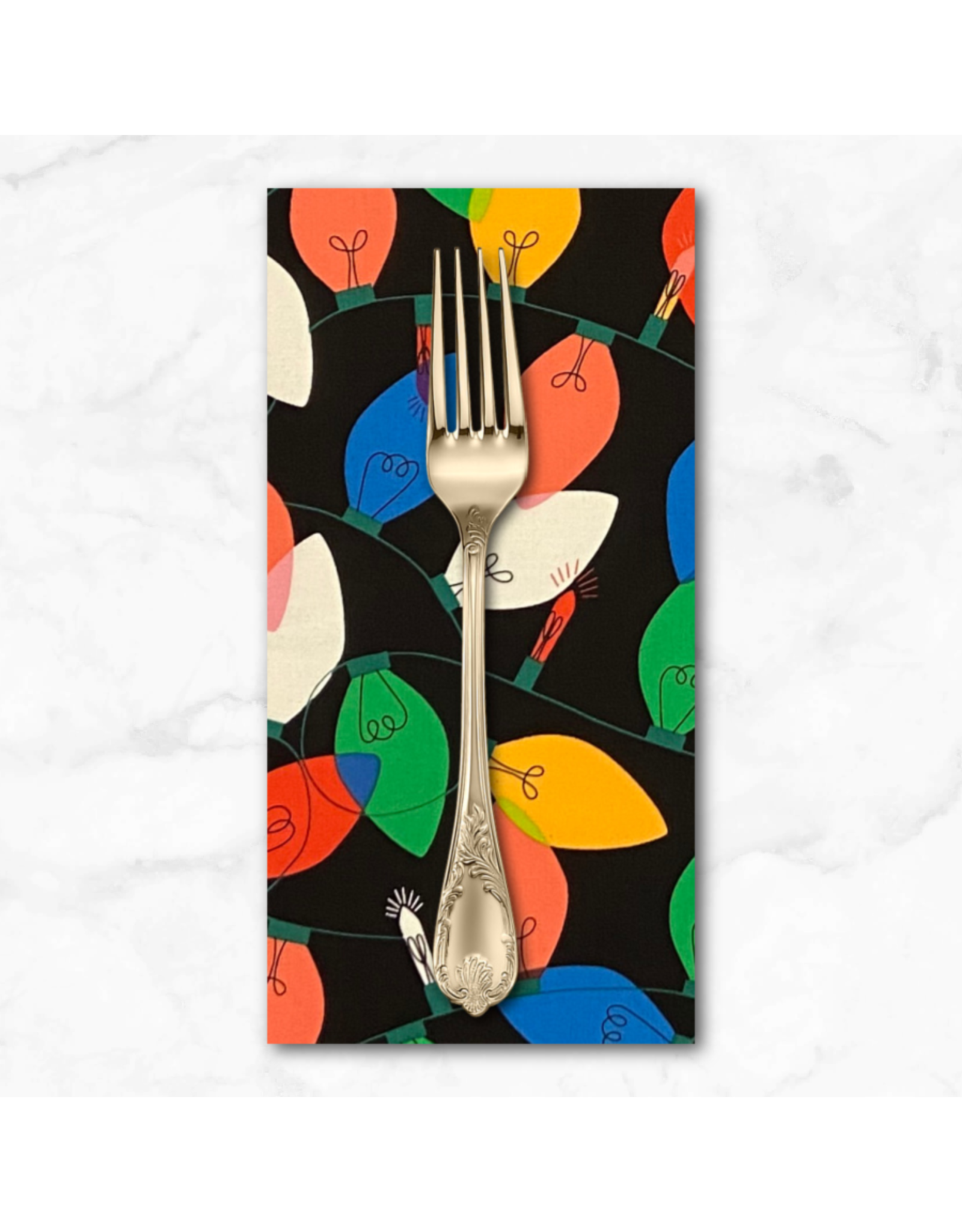 Christmas Collection Christmas Time, String of Lights in Black,  Dinner Napkin