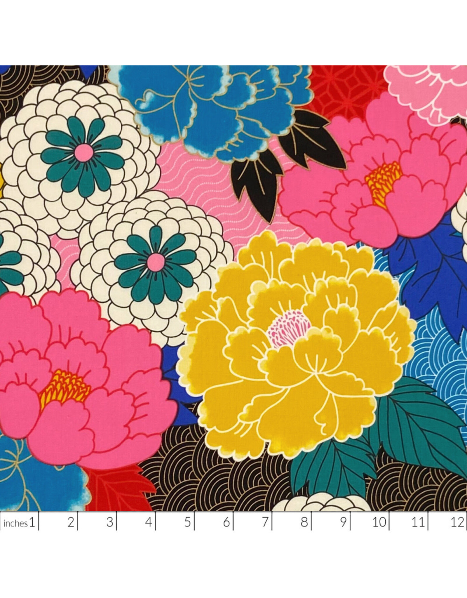 Alexander Henry Fabrics Nicole’s Prints, Tokyo Mum in Bright, Fabric Half-Yards