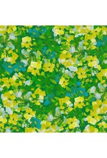 Robert Kaufman ON SALE - 5 YARD CUT, Painterly Petals Meadow, Garden in Green