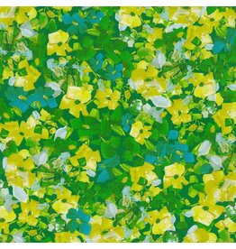 Robert Kaufman ON SALE - 5 YARD CUT, Painterly Petals Meadow, Garden in Green