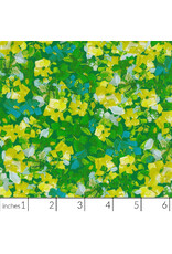 Robert Kaufman ON SALE - 5 YARD CUT, Painterly Petals Meadow, Garden in Green