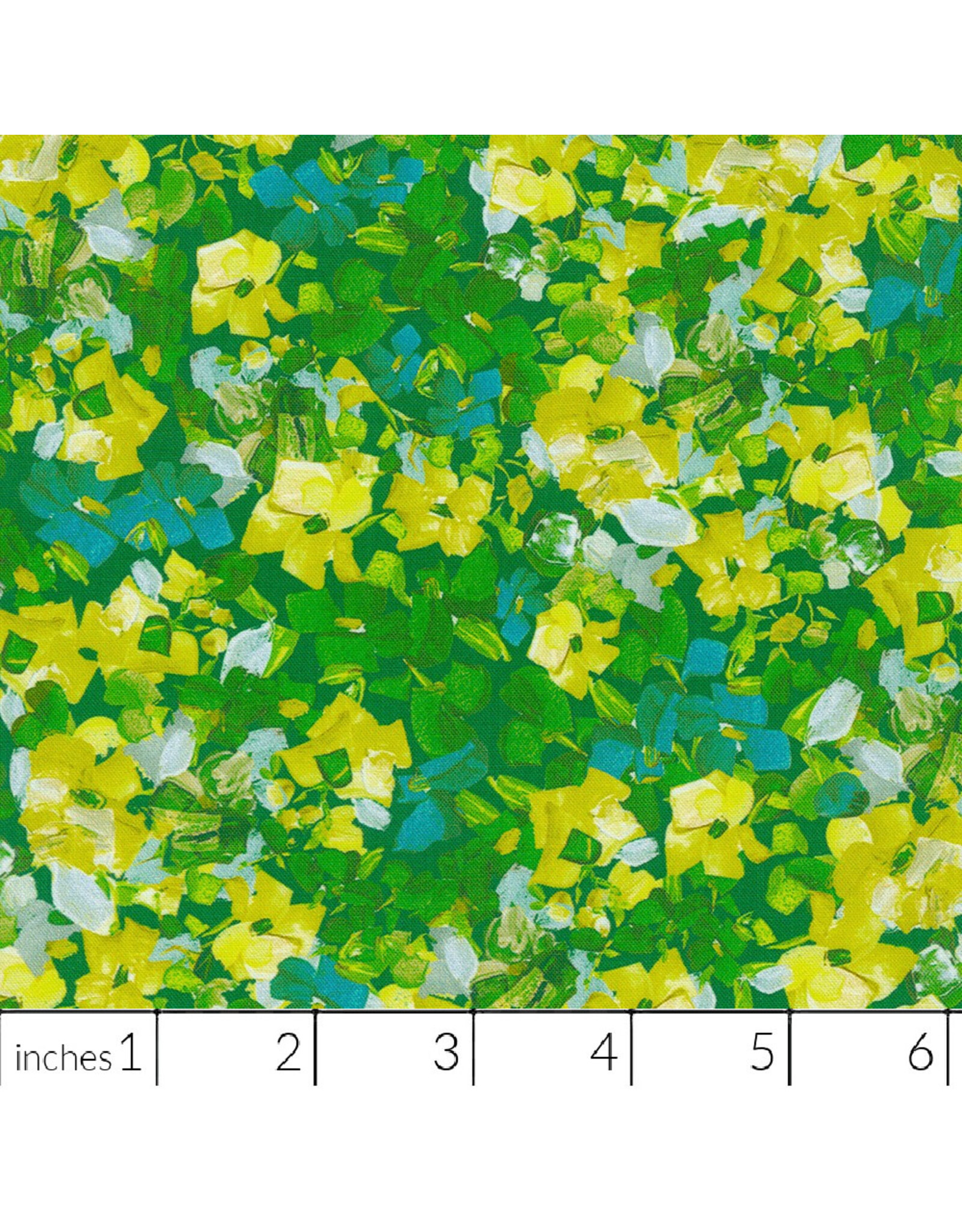 Robert Kaufman ON SALE - 5 YARD CUT, Painterly Petals Meadow, Garden in Green