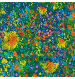 Robert Kaufman Painterly Petals Meadow, Garden in Orange Glow, Fabric Half-Yards