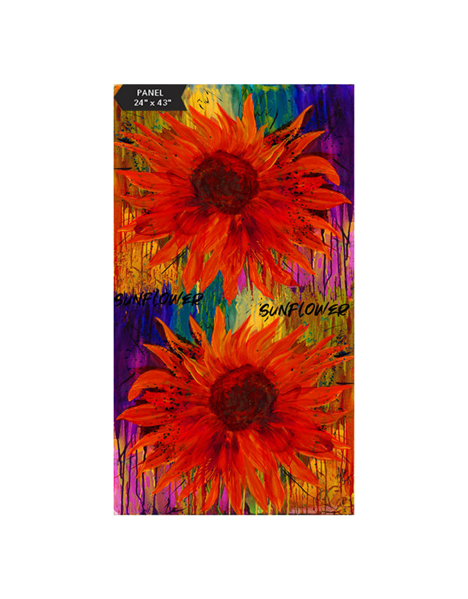 Northcott Wildflower,  Sunflower in Brick, 24" x 43" Fabric Panel