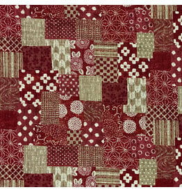 Sevenberry Nara Homespun, Faux-Boro in Red & Beige, Fabric Half-Yards
