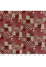 Sevenberry Nara Homespun, Faux-Boro in Red & Beige, Fabric Half-Yards