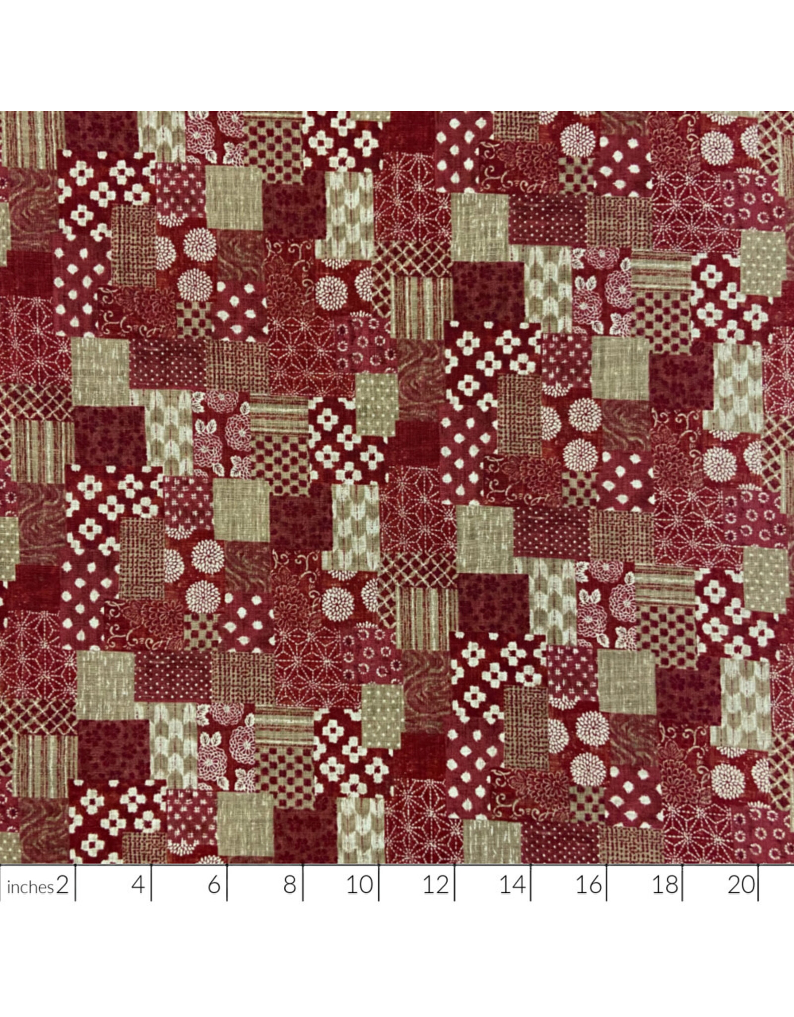 Sevenberry Nara Homespun, Faux-Boro in Red & Beige, Fabric Half-Yards