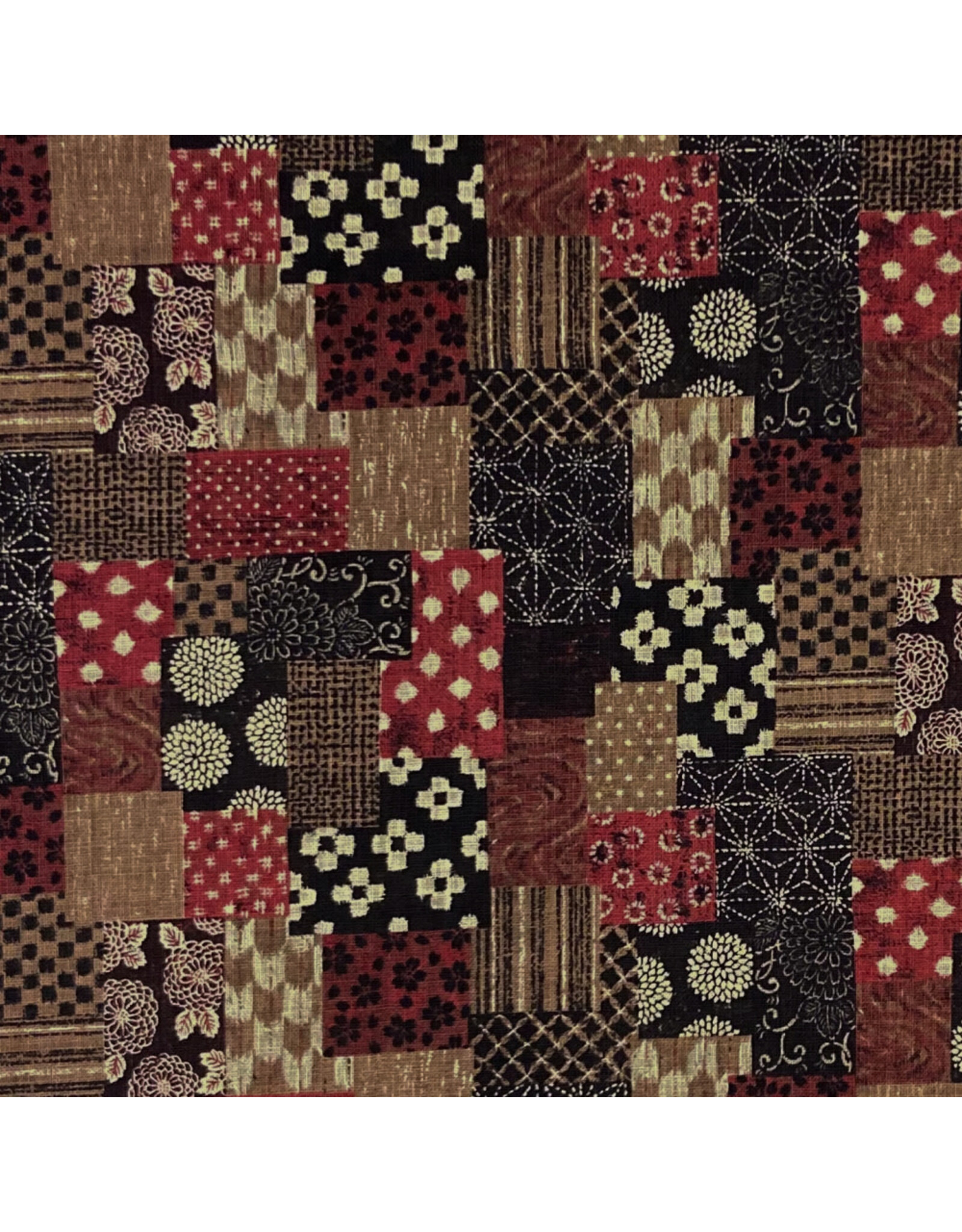 Sevenberry Nara Homespun, Faux-Boro in Red & Black, Fabric Half-Yards