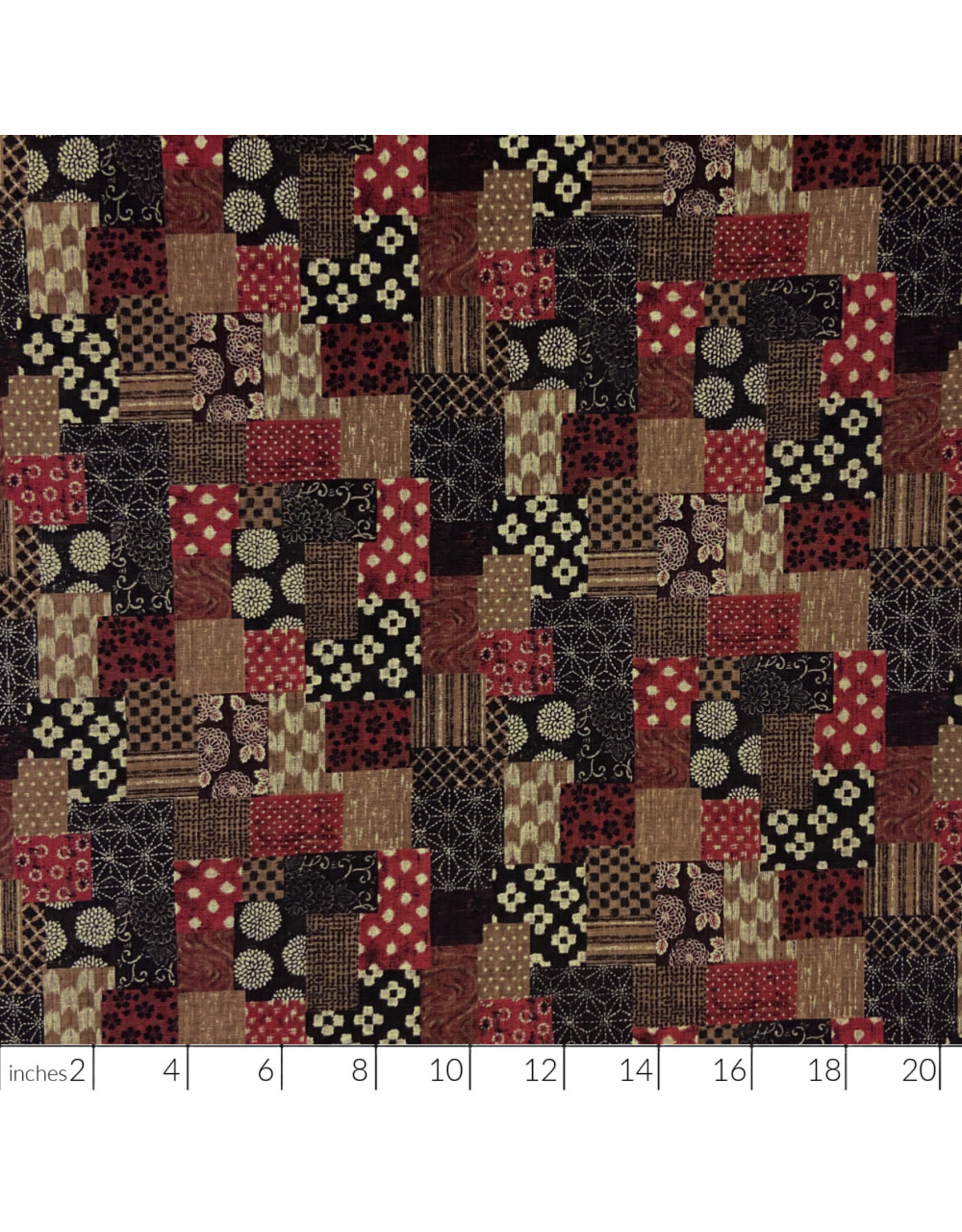 Sevenberry Nara Homespun, Faux-Boro in Red & Black, Fabric Half-Yards