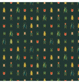 Rifle Paper Co. Curio, Beetles & Bugs in Hunter with Metallic, Fabric Half-Yards