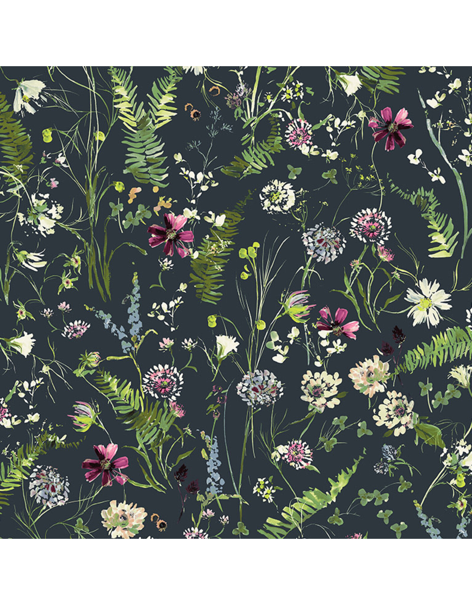 Kelly Ventura Perennial, Flowerfield in Indigo, Fabric Half-Yards