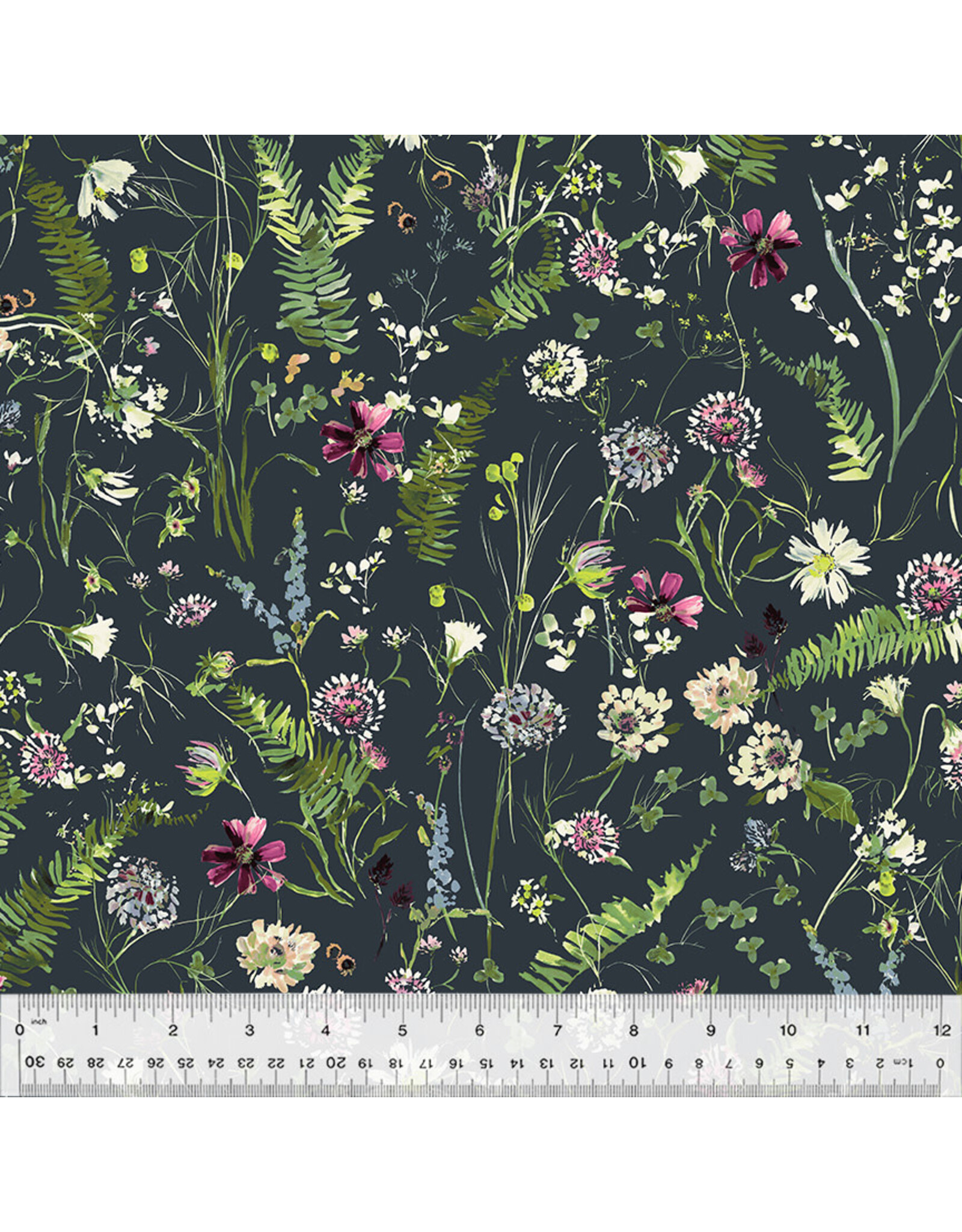 Kelly Ventura Perennial, Flowerfield in Indigo, Fabric Half-Yards