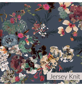 Kelly Ventura Perennial Jersey Knit, Flora in Slate, Fabric Half-Yards