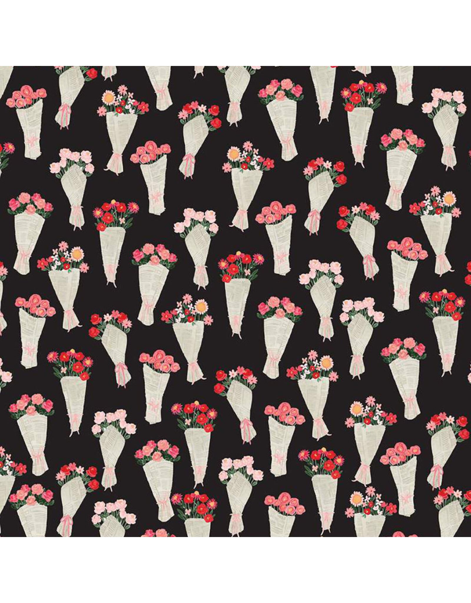 Riley Blake Fabrics ON SALE- 5 YARD CUT - My Valentine, Bouquets in Black