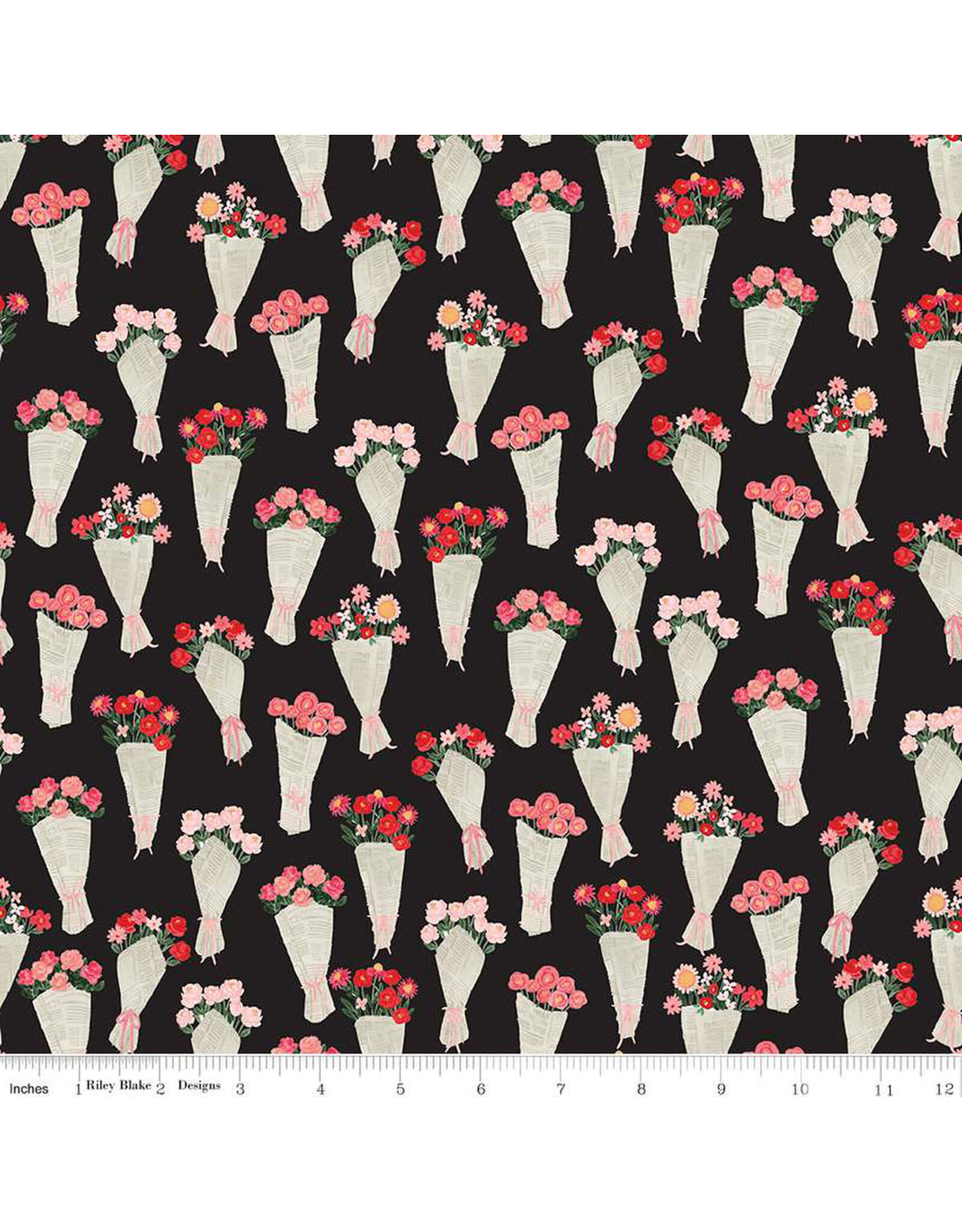 Riley Blake Fabrics ON SALE- 5 YARD CUT - My Valentine, Bouquets in Black