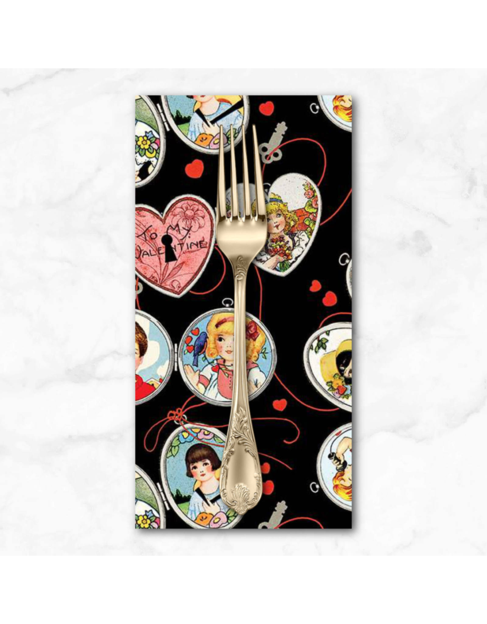 PD's J Wecker Frisch Collection All My Heart, Key To My Heart in Black, Dinner Napkin