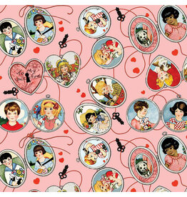 J. Wecker Frisch ON SALE-5 YARD CUT - All My Heart, Key to My Heart in Pink