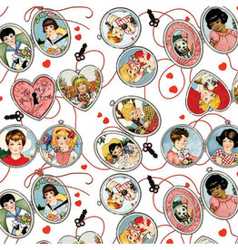 J. Wecker Frisch ON SALE-5 YARD CUT - All My Heart, Key to My Heart in White