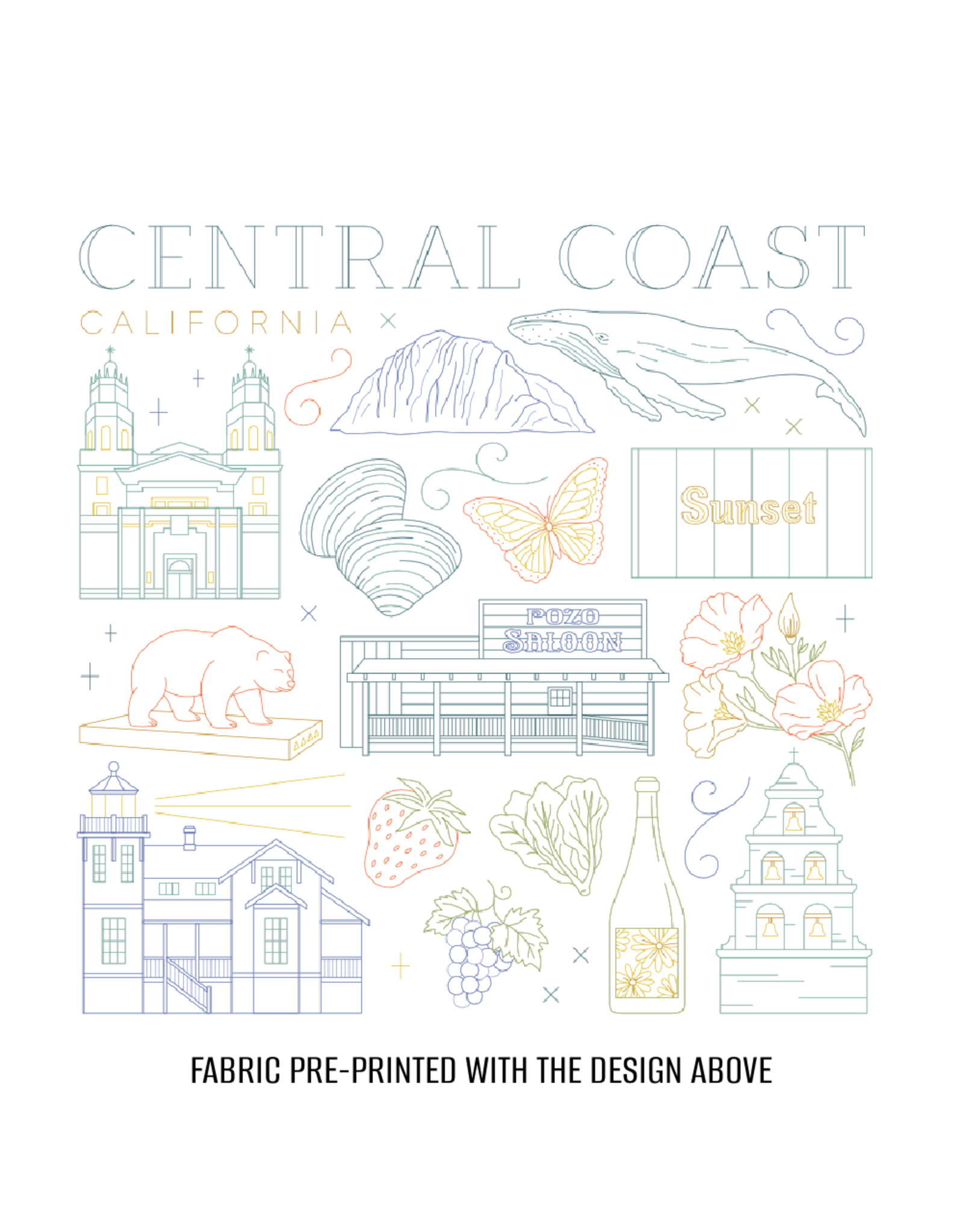 Cedar O'Reilly CA Central Coast Embroidery Sampler (sampler cloth and backing cloth only)