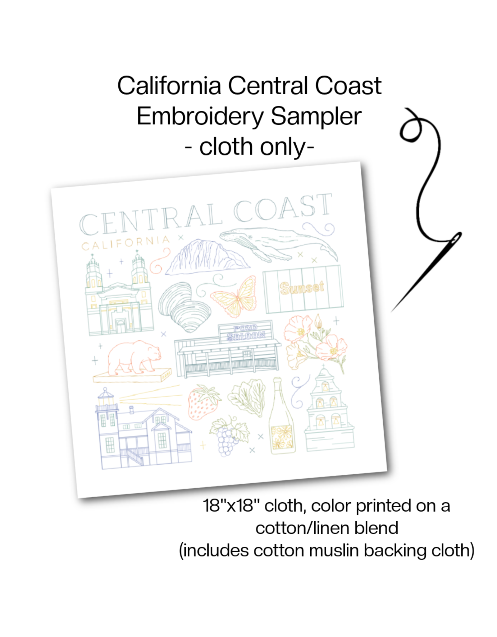 Cedar O'Reilly CA Central Coast Embroidery Sampler (sampler cloth and backing cloth only)