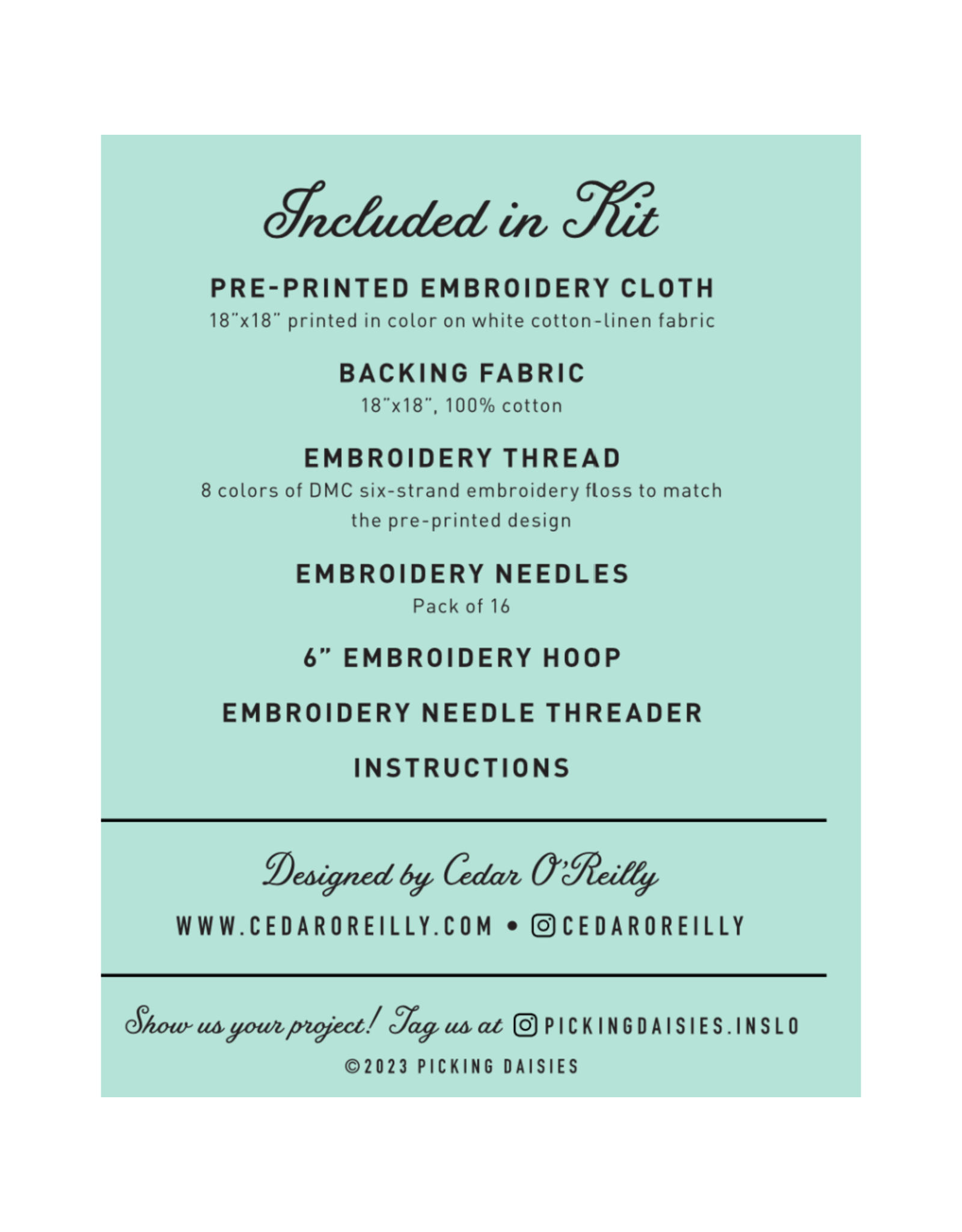 Cedar O'Reilly CA Central Coast Embroidery Sampler Kit