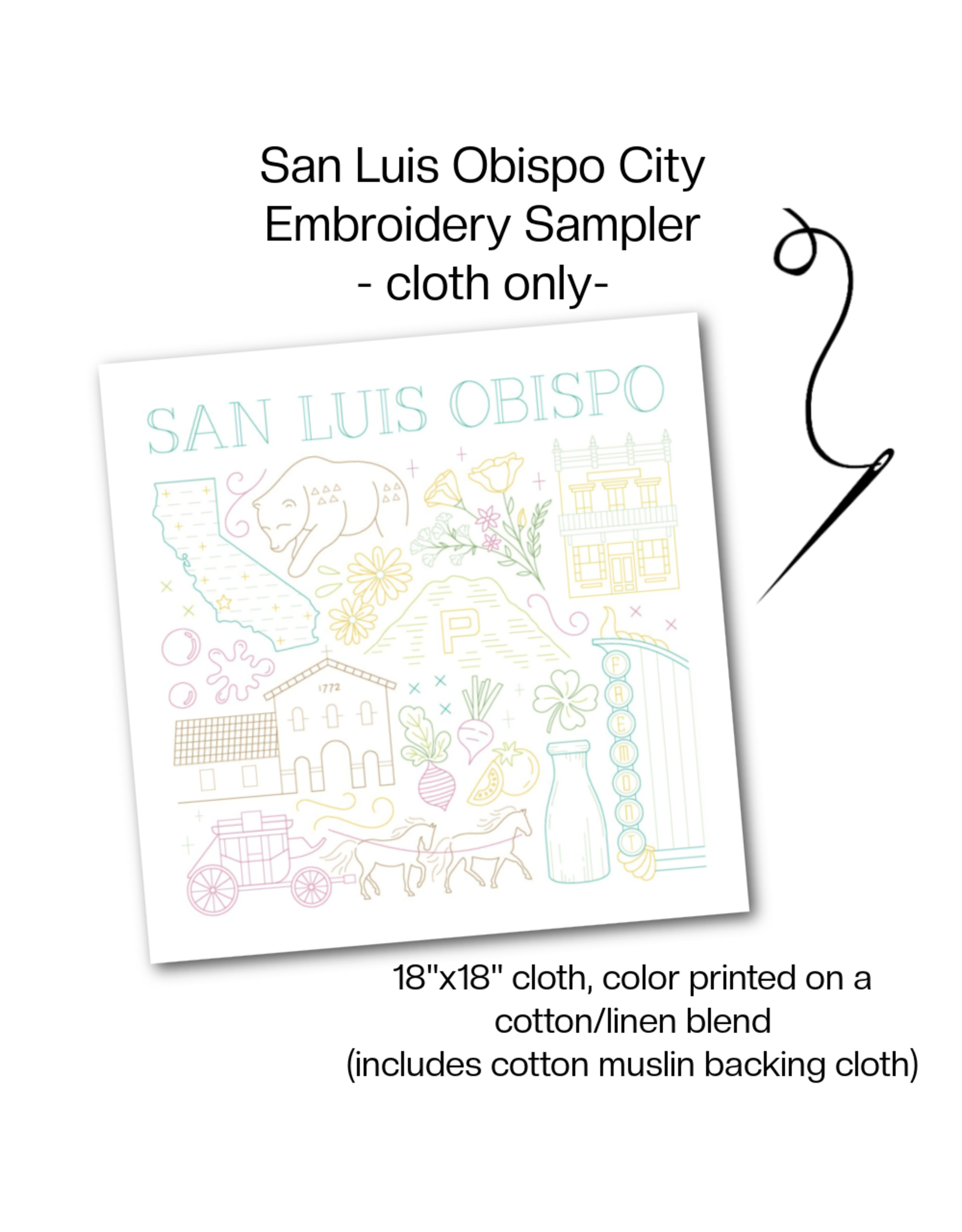 Cedar O'Reilly SLO City Embroidery Sampler (sampler cloth and backing cloth only)