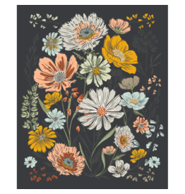 Moda Woodland Wildflowers Panel in Charcoal, 36" x 44" Fabric Panel