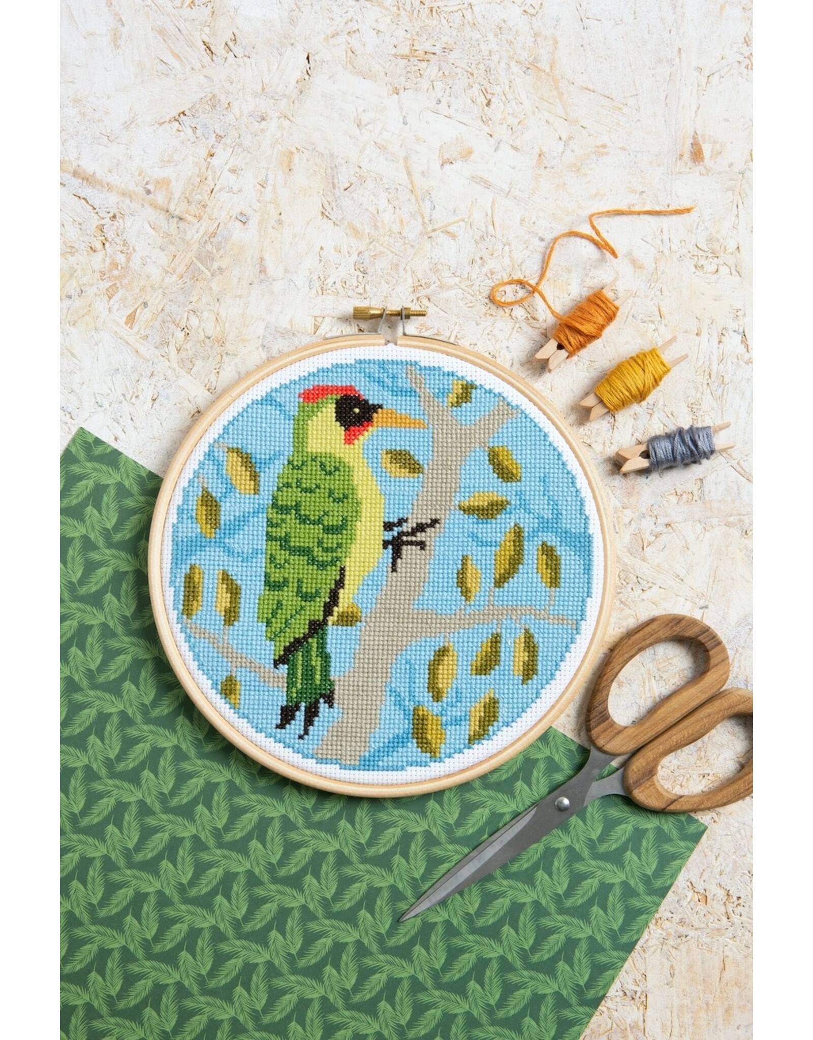 Hawthorne Handmade ON SALE - Green Woodpecker Cross Stitch Kit - 40% OFF