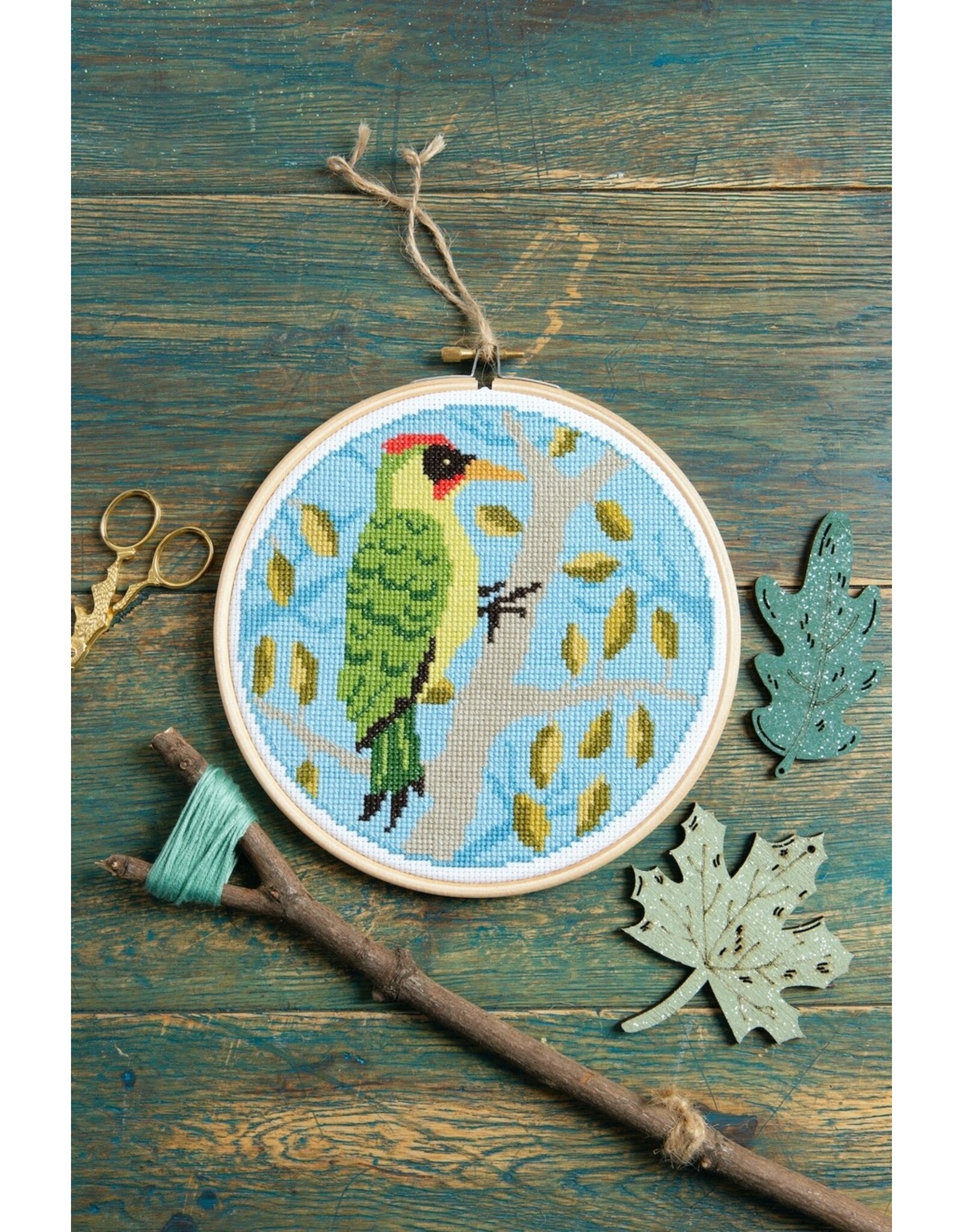 Hawthorne Handmade ON SALE - Green Woodpecker Cross Stitch Kit - 40% OFF