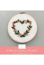 And Other Adventures Embroidery Co. Pink Floral Heart, Beginner Embroidery Kit