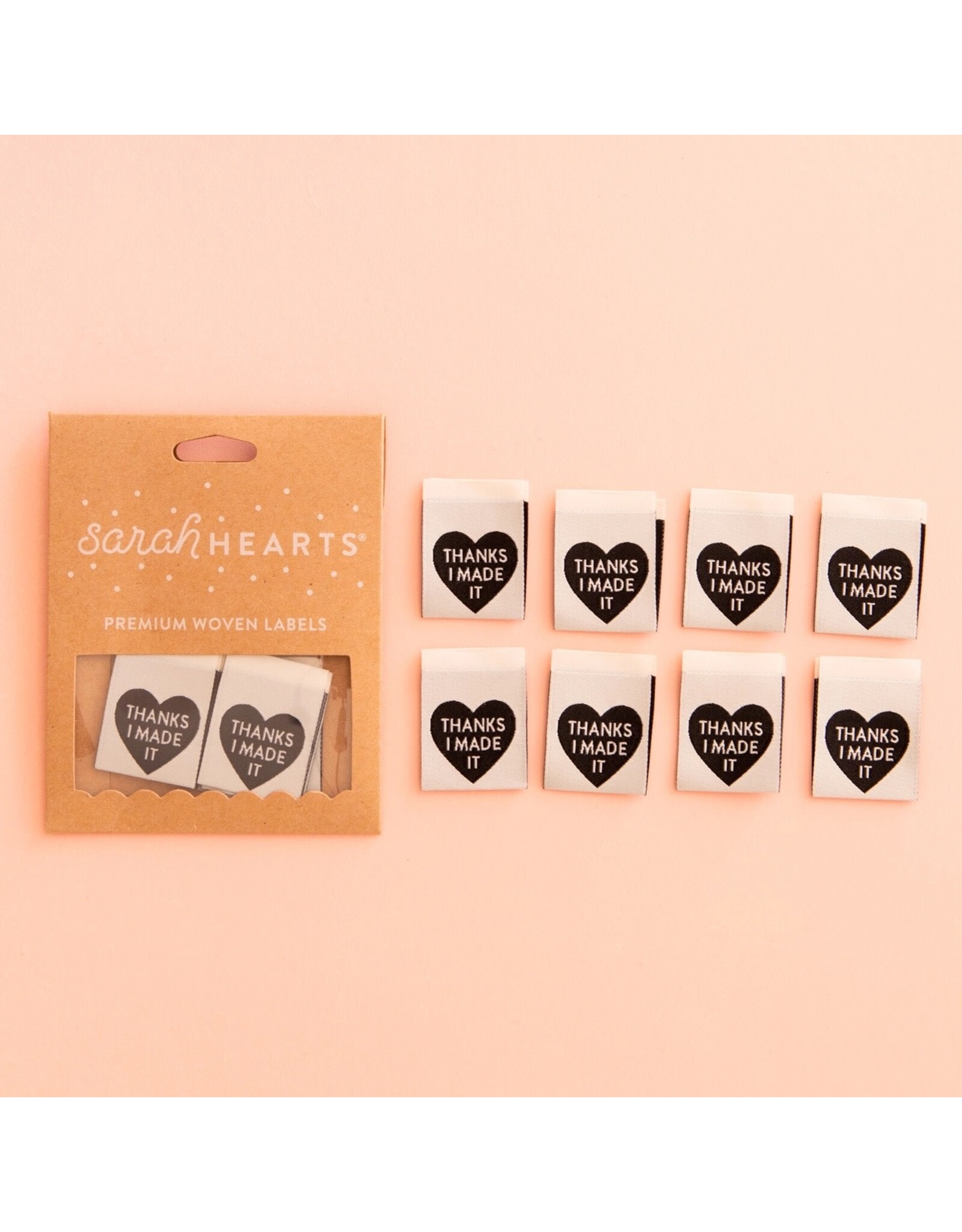 Sarah Hearts Thanks I Made It - Woven Label Tags, Set of 8