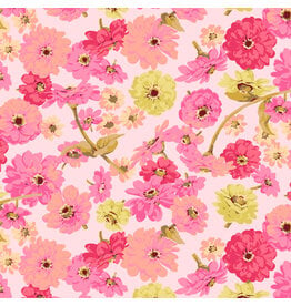 Martha Negley Garden, Zinnia Toss in Pink, Fabric Half-Yards