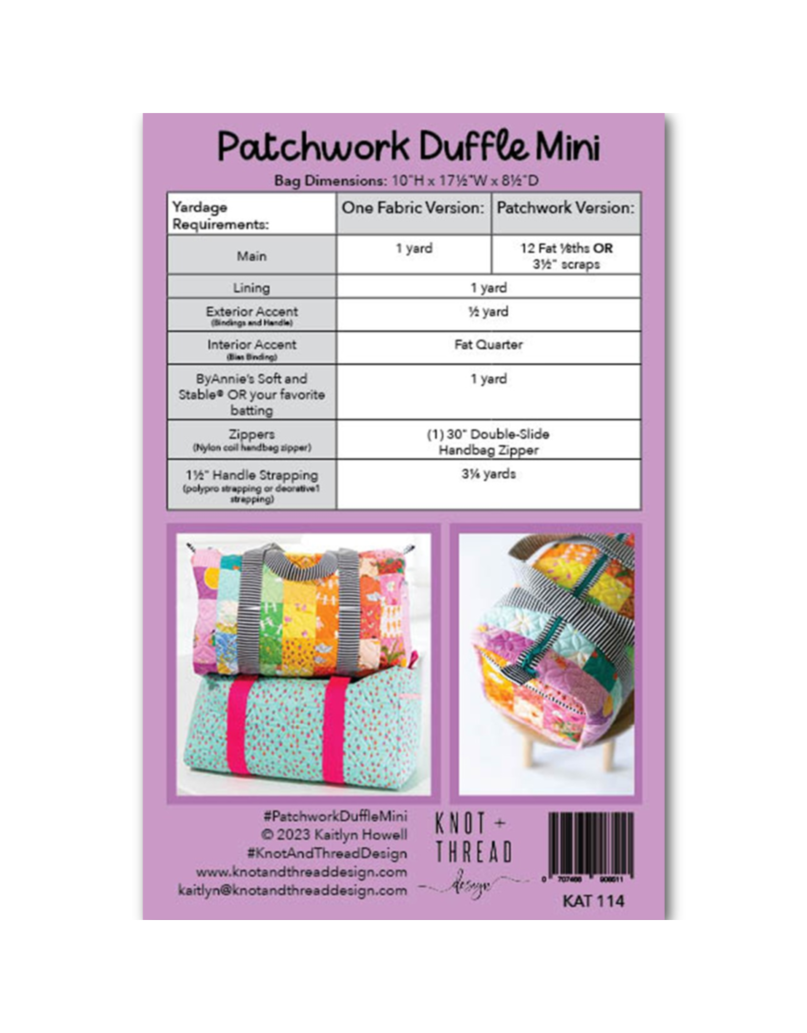 Knot + Thread Patchwork Mini Duffle Bag Pattern