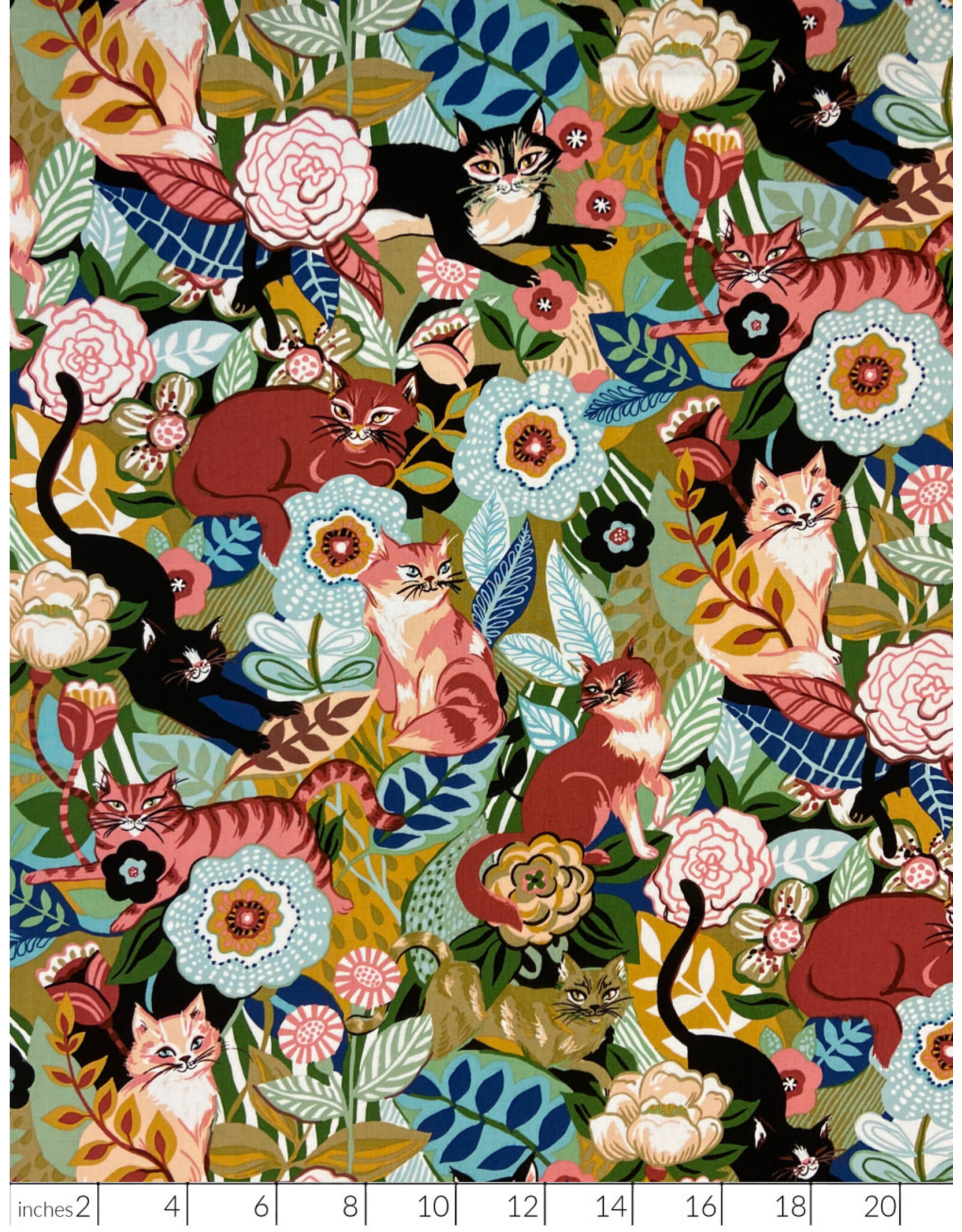 Alexander Henry Fabrics Chamomile Garden, Chamomile Cat in Chamomile, Fabric Half-Yards