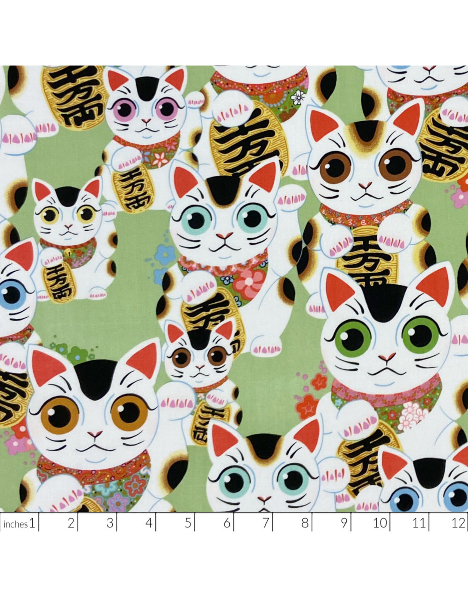 PD's Alexander Henry Collection Indochine, Fuku Kitty in Sage, Dinner Napkin