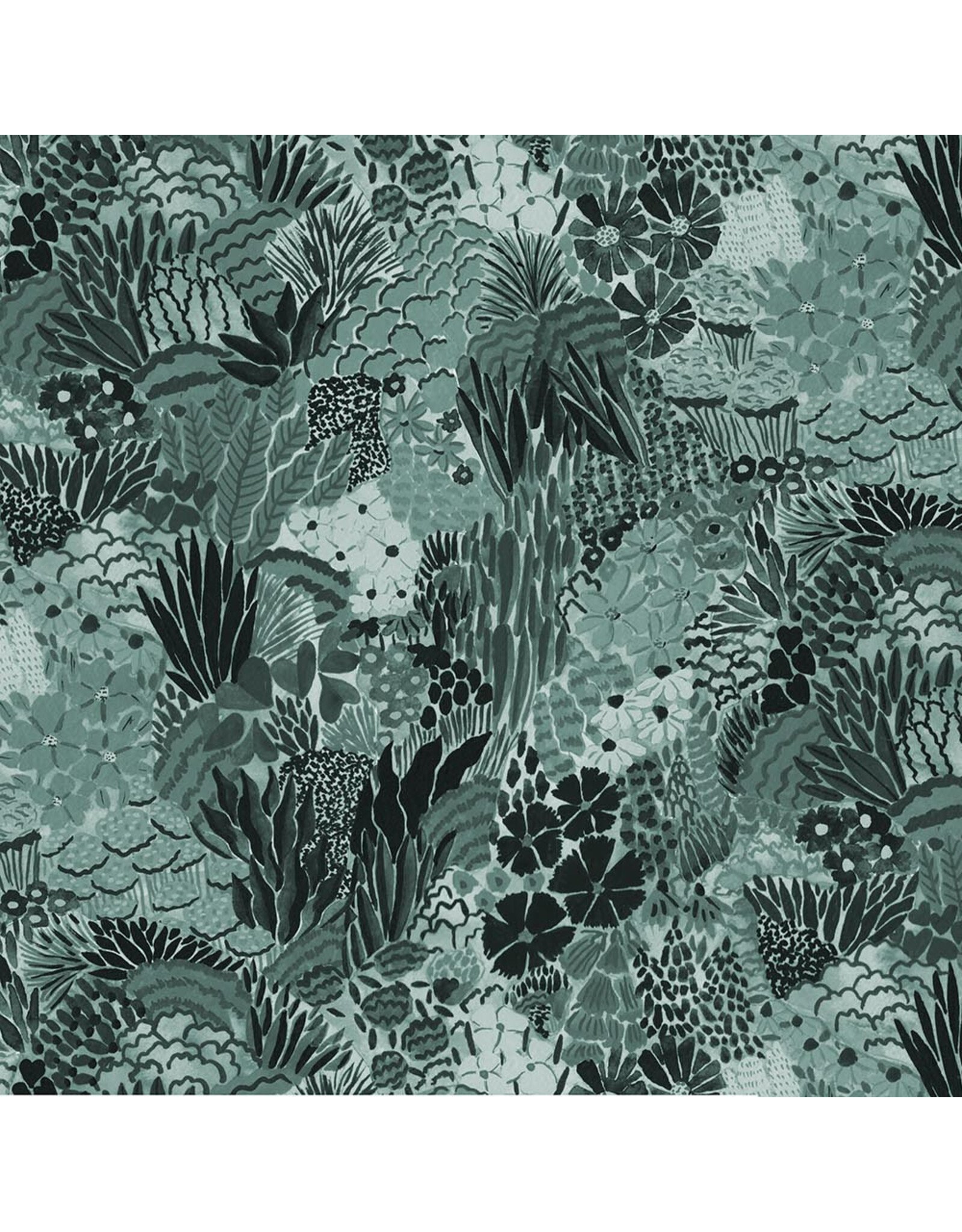 Figo Green World, Garden in Teal, Fabric Half-Yards