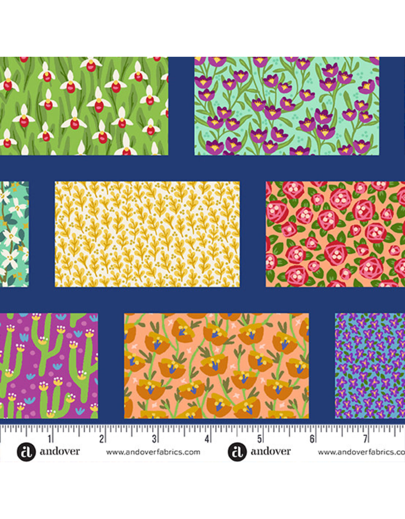 Andover Fabrics Floral States of America, Brick Layout Cheater in Multi, Fabric Half-Yards