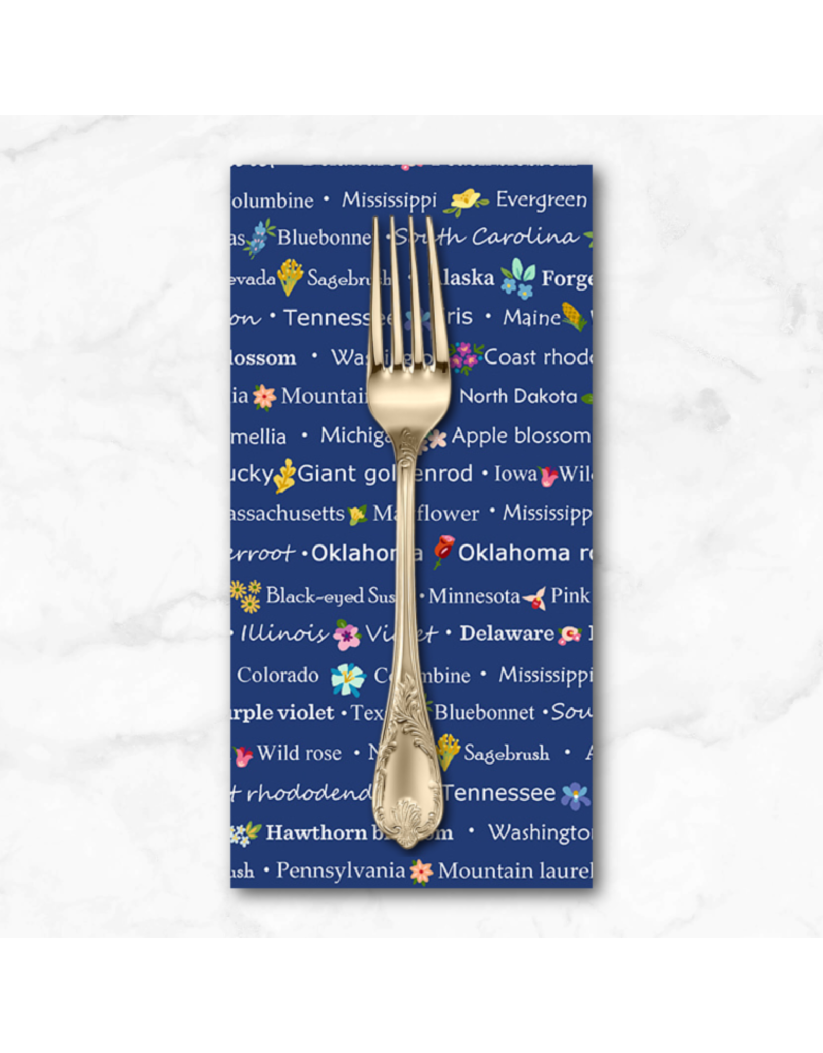 PD's Andover Collection Floral States of America, State Names in Blue,  Dinner Napkin