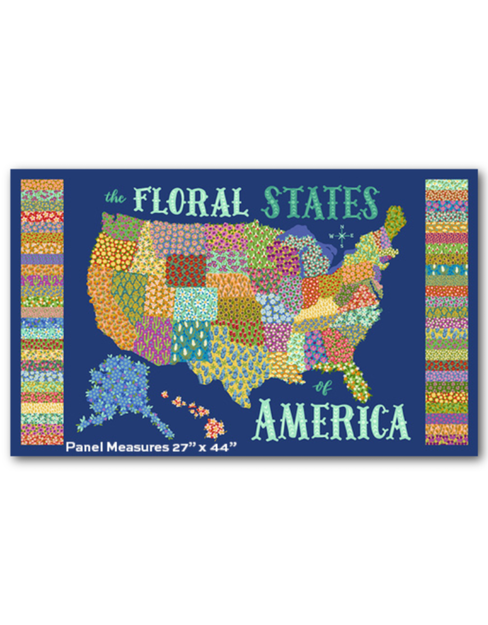 Andover Fabrics Floral States of America, USA Map Panel  27” x 44”