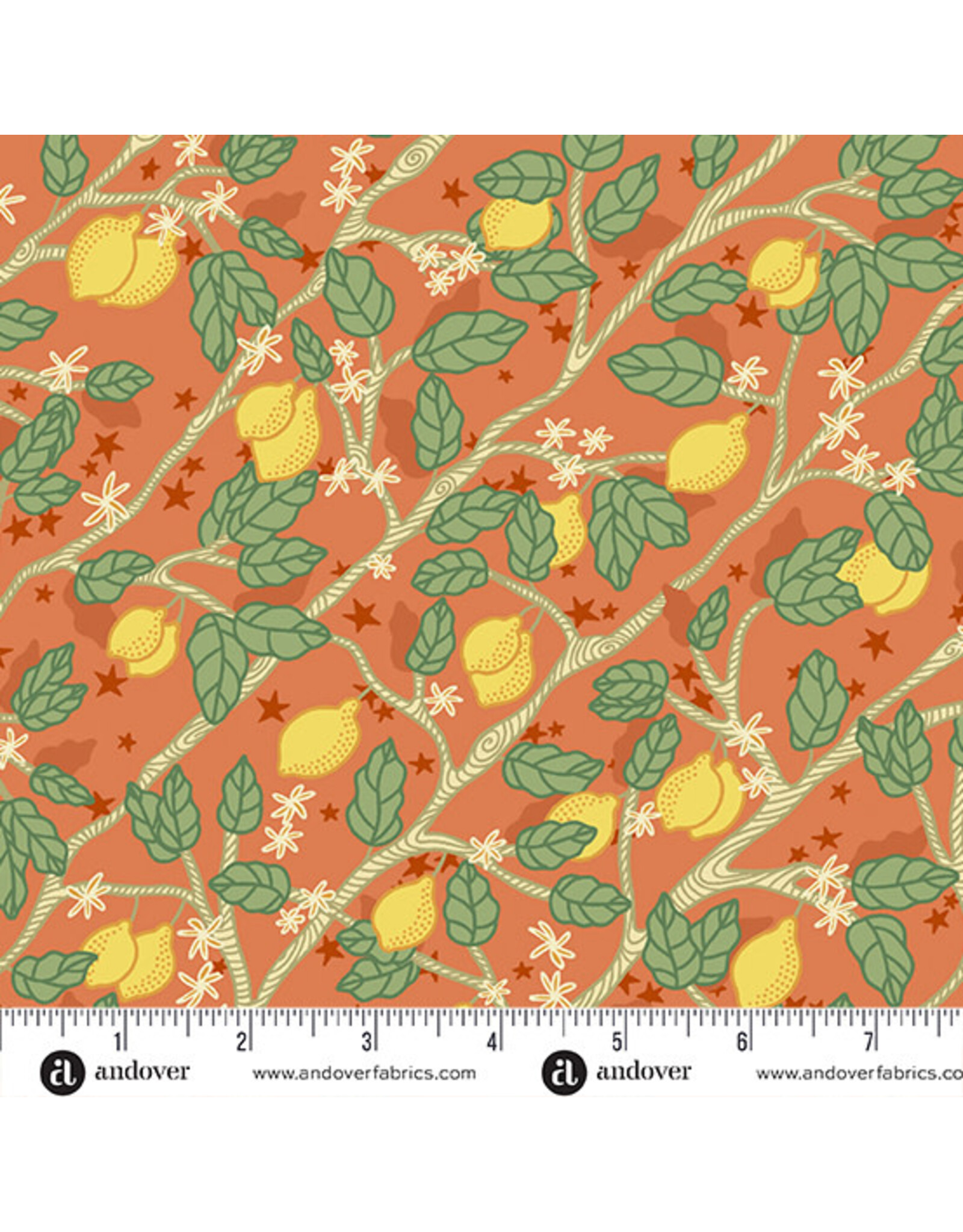 Eye Candy Quilts ON SALE-5 YARD CUT, Ciao Bella, Limoni in Coral