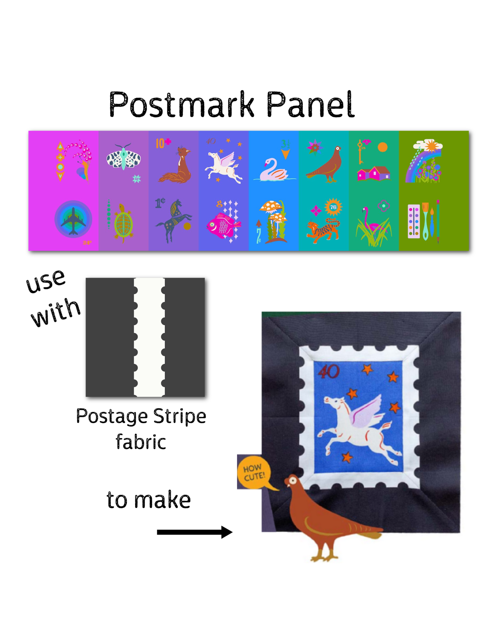 Alison Glass Postmark, Stamp Stripe in Charcoal, Fabric Half-Yards