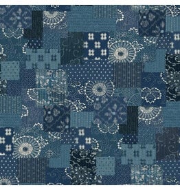 Debbie Maddy Indigo Blooming, Koraju Japanese Boro in Navy,  Fabric Half-Yards