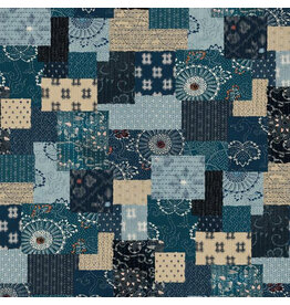 Debbie Maddy ON SALE - 5 YARD CUT, Indigo Blooming, Koraju Japanese Boro in Multi