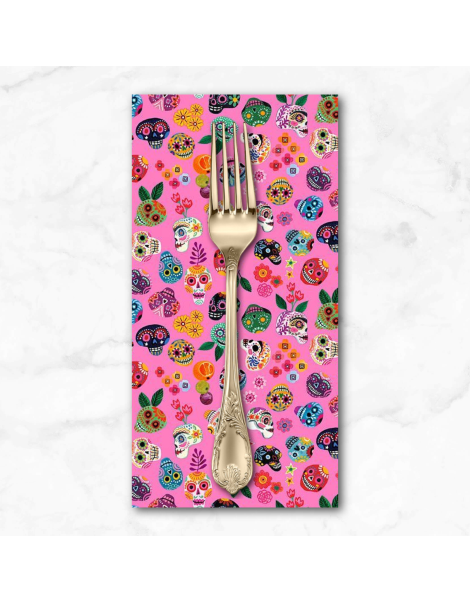 PD's Miriam Bos Collection Hola Frida, Skulls in Flamingo, Dinner Napkin