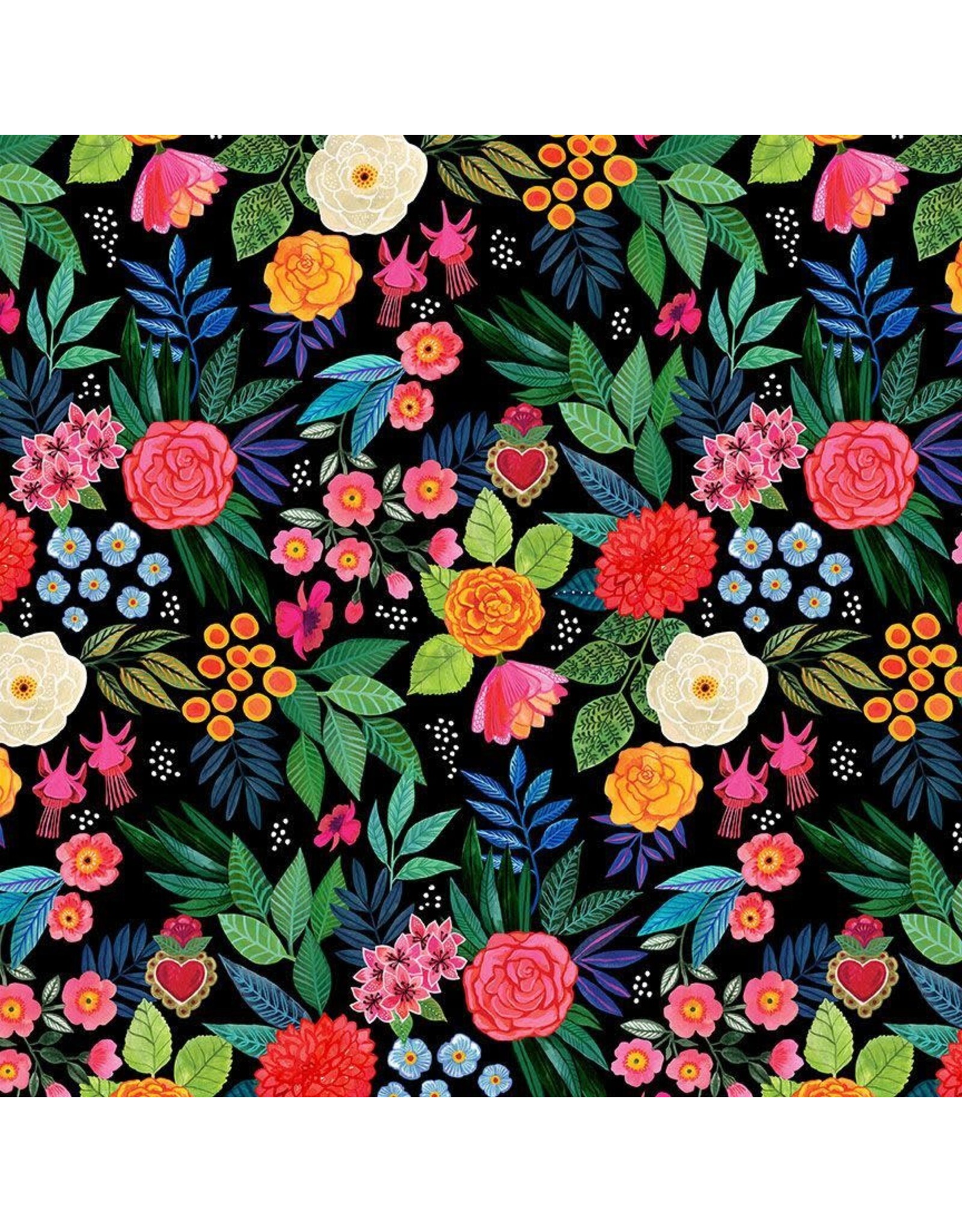 Miriam Bos Hola Frida, Bellezza in Coal, Fabric Half-Yards